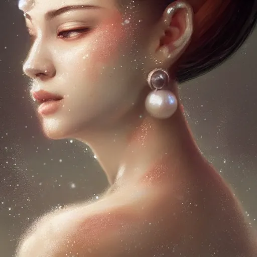 Image similar to a beautiful portrait of a pearl goddess with glittering skin by greg rutkowski and raymond swanland, trending on artstation, ultra realistic digital art