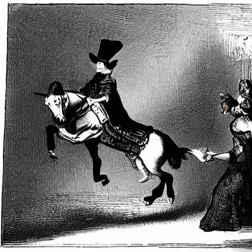 Prompt: stage magician turning his sexy assistant into a bipedal horse, rembrandt