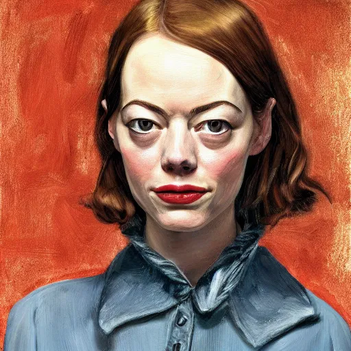 Image similar to high quality high detail painting by lucian freud, hd, portrait of emma stone