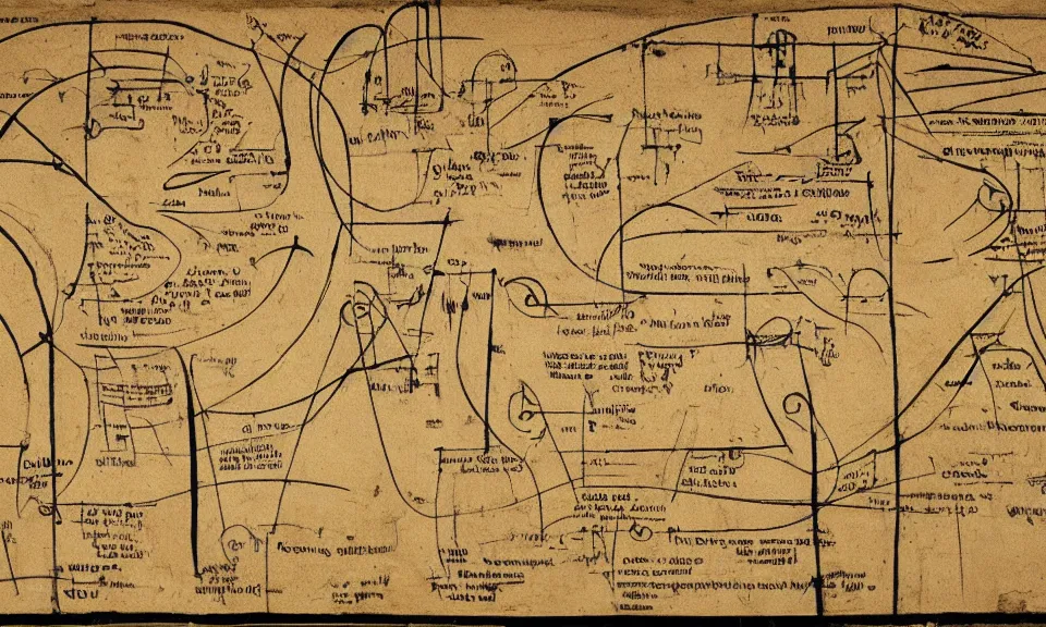 Prompt: Schematics of the early internet, by Lascaux cave painters