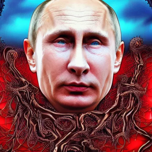 Prompt: vladimir putin became bloody ugly lovecraftian degenerate abomination, photo - realistic, color image, 2 k, highly detailed, bodyhorror, occult art, fractal structure