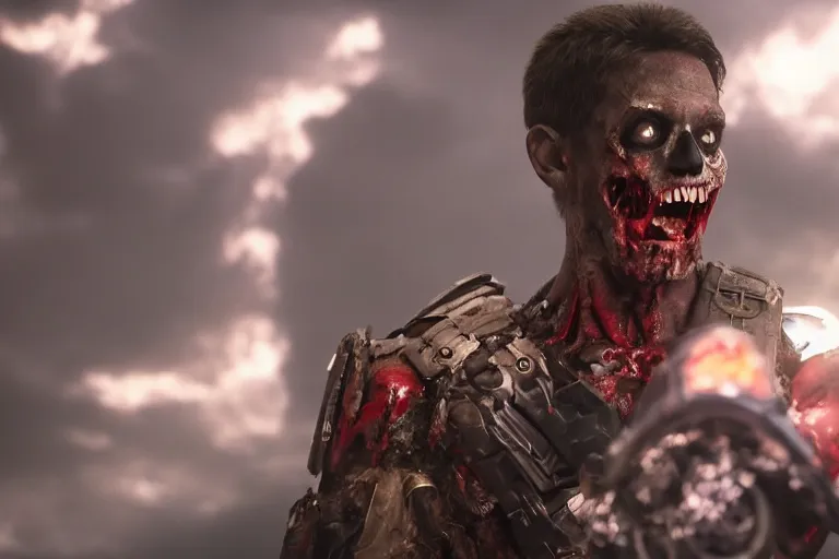 Prompt: film still of zombie zombie Sam Wilson falcon with metal wings out in new avengers movie, 4k