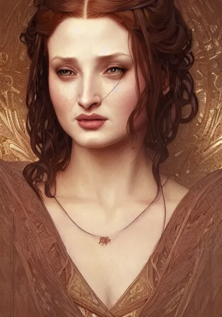 Image similar to sansa old mummy angeline jolie gessica chastain, intricate, elegant, highly detailed, digital painting, artstation, concept art, smooth, sharp focus, illustration, art by artgerm and greg rutkowski and alphonse mucha and william - adolphe bouguereau