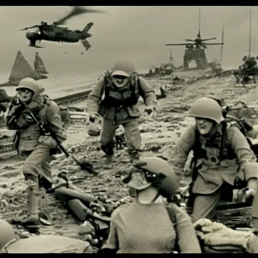Prompt: a frame from the hollywood blockbuster film the muppets invade normandy action scene omaha beach d - day