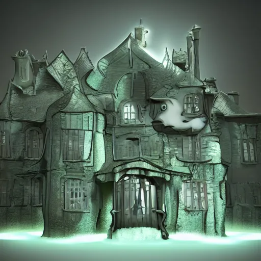 Prompt: disney movie old haunted house, slime oozing out of the windows, cartoon pixar style, anime volumetric lighting, 3d model pixar render