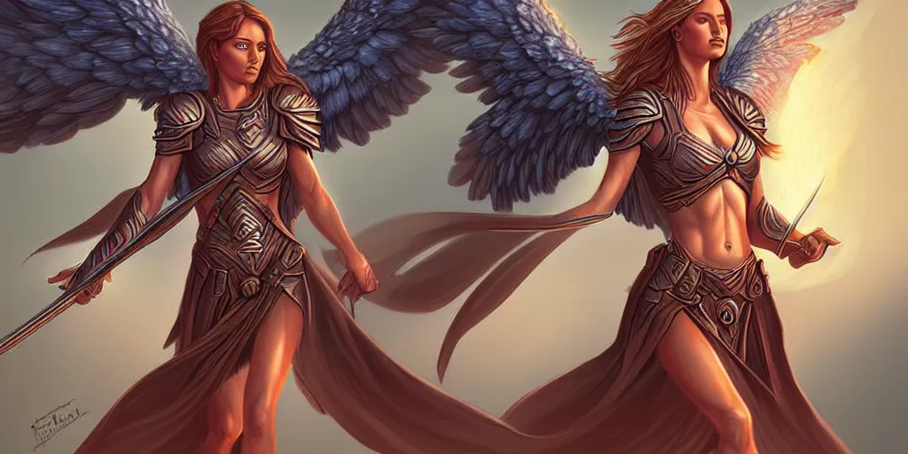 Image similar to female angel warrior. digital art, detailed by magali villeneuve