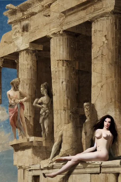 Prompt: stoya visits ancient athens, oil on canvas, intricate, 8 k highly professionally detailed, hdr, cgsociety