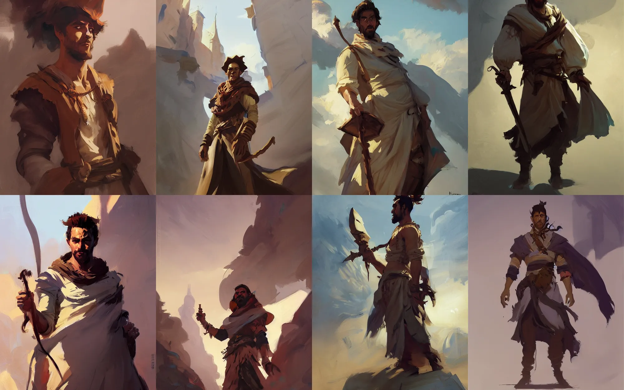 Prompt: portrait of nomad young man in dress cloth greg manchess portrait painting of bard, d & d, fantasy, medium shot, asymmetrical, intricate, elegant, matte painting, illustration, hearthstone, by greg rutkowski, by greg tocchini, by james gilleard, by joe fenton