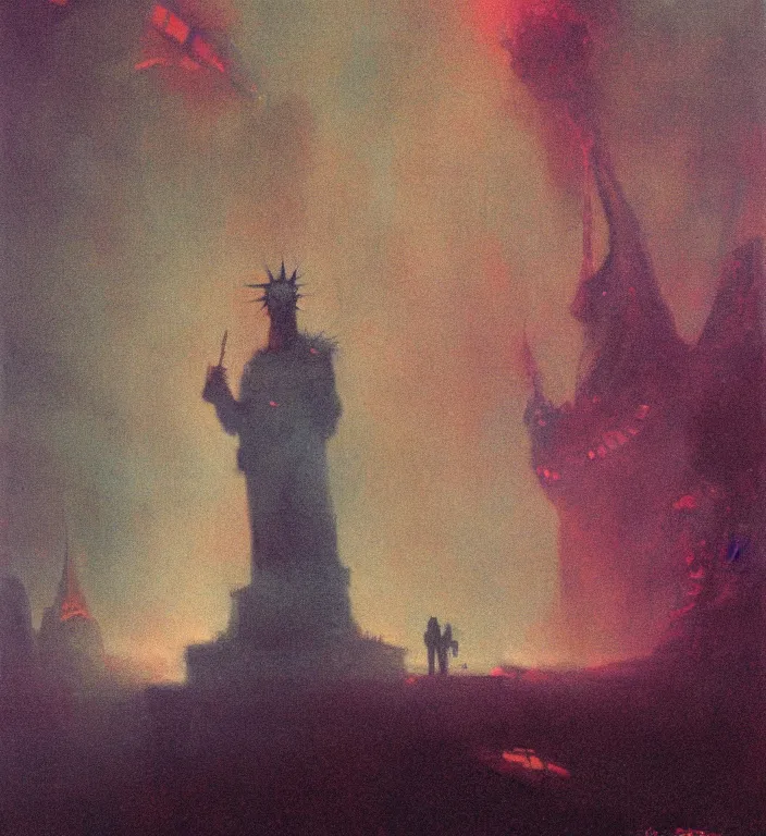 Image similar to the blind liberty of the few, red and purple palette, volume light, fog, by ( h. r. giger ) and paul lehr