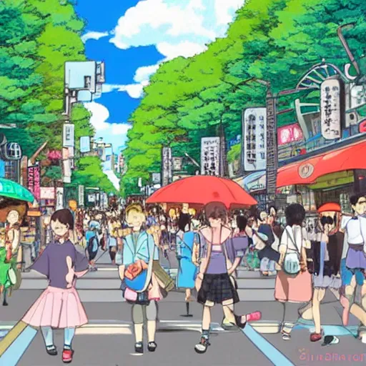 Image similar to harajuku street, studio Ghibli