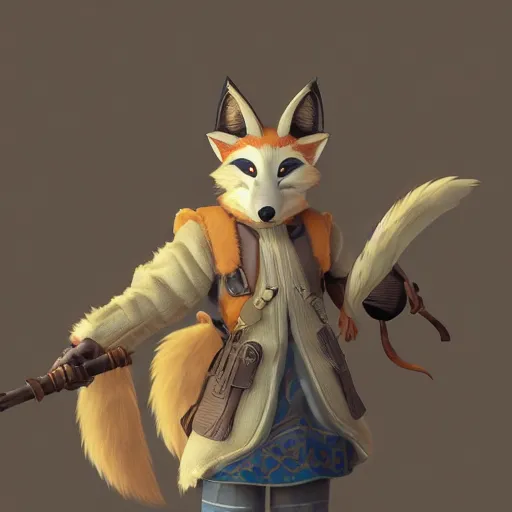 Image similar to rpg character design, anthropomorphic fox wearing kitsune mask, in the style of killian eng kawase hasui, 3 d render, artstation trending, 8 k, octane render, photorealistic, volumetric lighting caustics, surreal