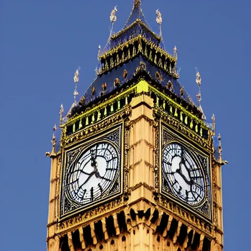 Prompt: the Big ben in London is watching with it's one large eye on the time