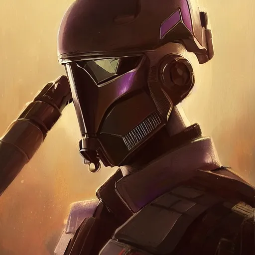 Image similar to portrait of a man by greg rutkowski, a soldier of the galactic dominion, wearing a purple colored tactical gear, star wars expanded universe, highly detailed portrait, digital painting, artstation, concept art, smooth, sharp foccus ilustration, artstation hq