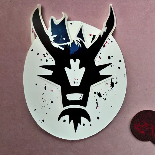 Image similar to die cut sticker, princess mononoke mask, splatter paint