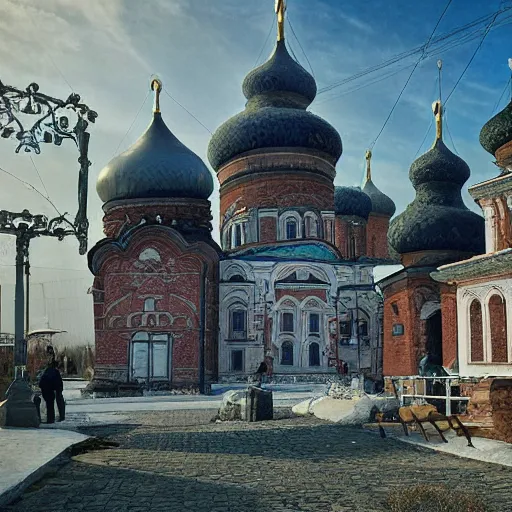 Prompt: photo fantastic ancient Russian city of Kitezh, ancient Russian architecture, concept art, photo of Breeze Kaze,