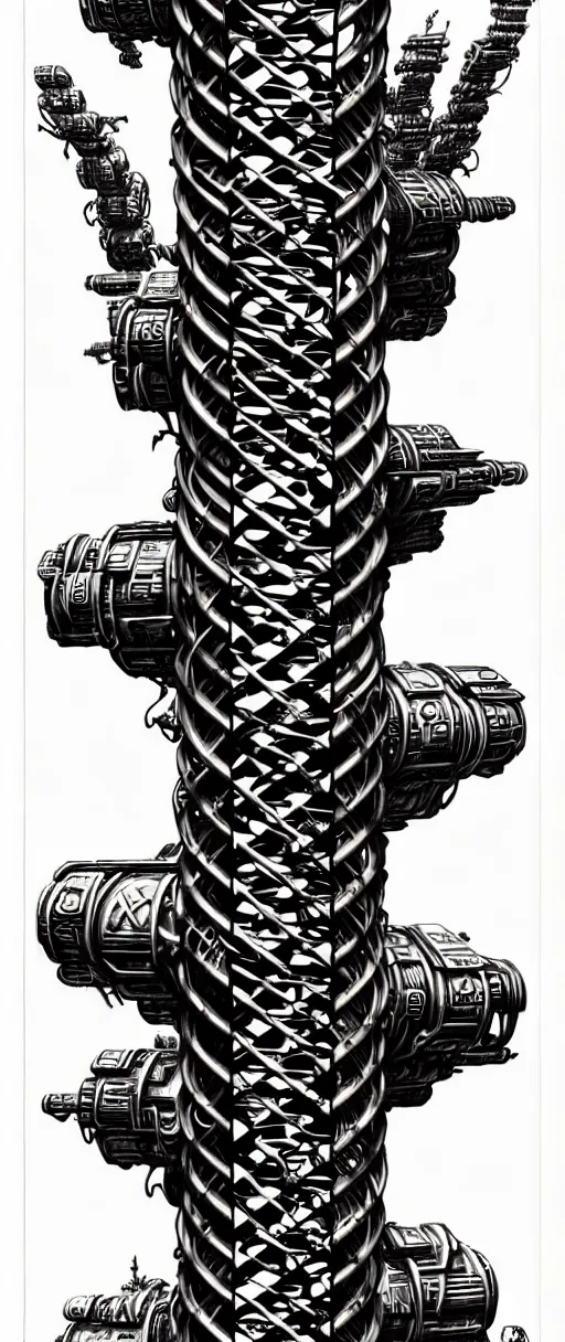 Image similar to a double helix dna cyberpunk steampunk carved pillar, high details, lineart, by vincent di fate and joe fenton, inking, screen print, masterpiece, trending on artstation, sharp, high contrast, hyper - detailed,, hd, 4 k, 8 k