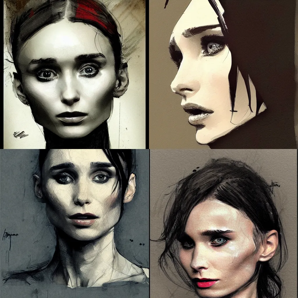 Prompt: portrait of actress rooney mara, in the style of Guy Denning, high detail, concept art, artstation. by Paolo Eleuteri Serpieri