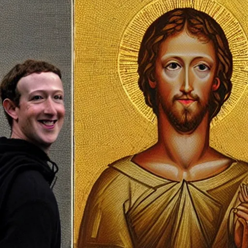 Image similar to mark zuckerberg depicted as jesus in a religious painting