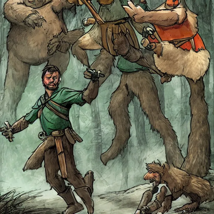 Image similar to Robin hood vs bigfoot, concept art