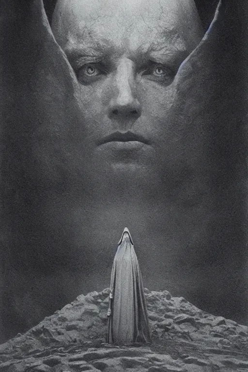 Image similar to paul atreides as emperor of dune, cinematic lighting, mist, sci-fi movie, by frank herbert and zdzislaw beksinski and dante alighieri, 1900s photo