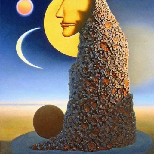 Image similar to sun and moon, surrealism, oil on canvas, high detail, masterpiece