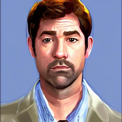 Image similar to jim hapert from the office as a gta character, painting, john krasinski,