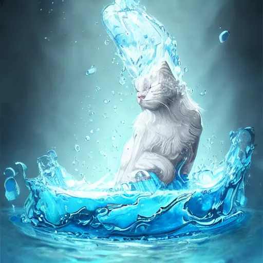Prompt: liquid cat, water elemental, fantasy, highly detailed, smooth, artstation, digital illustration