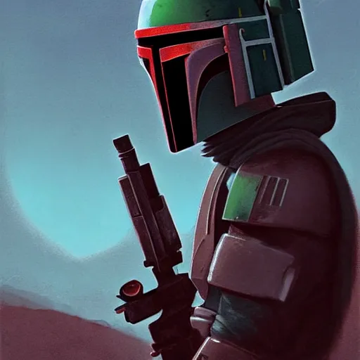 Prompt: Boba fett as a sith warrior artwork by Simon stalenhag