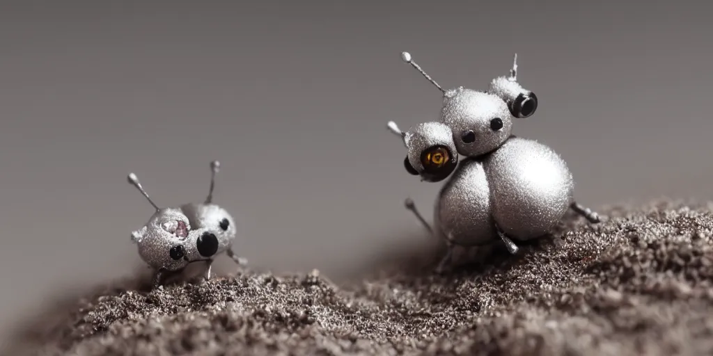 Image similar to macro photography of amazing tiny adorable nanobots forming into creatures