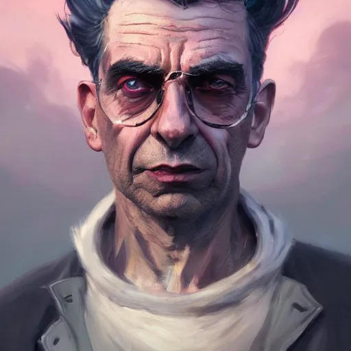 Image similar to closeup portrait of rick sanchez, dramatic light, gorgeous view, depth, high detail, digital art, painted by greg rutkowski and seb mckinnon, by tim burton, trending on artstation