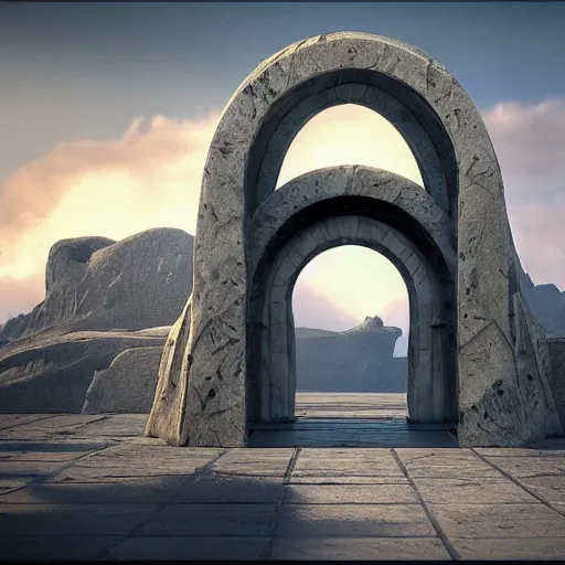 Prompt: stargate made of stone that form a circle, cinematic view, epic sky, 8K, octane render, unreal engine, dramatic lighting, cinematic, establishing shot, extremely high detail, foto realistic, cinematic lighting, post processed, concept art, high details, cinematic, 8k resolution, beautiful detailed, photorealistic, digital painting, artstation, concept art, smooth, sharp focus, artstation trending, octane render, unreal engine