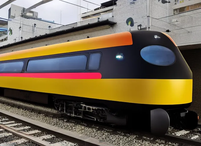 Image similar to A train that looks like a firefly. This advanced train was designed to look like a firefly.