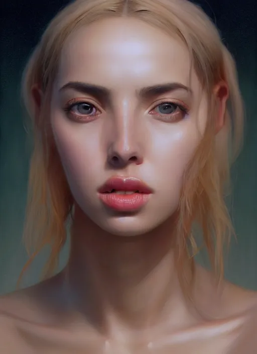 Image similar to hyper realistic zoomed out portrait of ana de armas in the fifth element, by hsiao ron cheng, ngai victo, nivanh chanthara jean delville wlop and dougherty patrick, trending on artstation, soft light