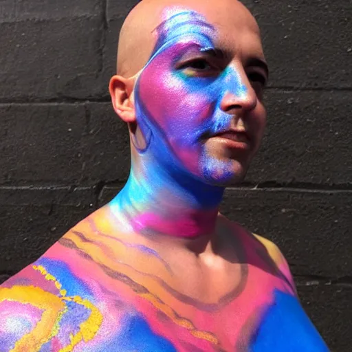 Image similar to iridescent bodypaint on a swashbuckling space pirate