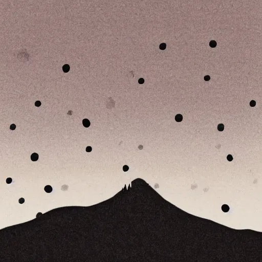 Image similar to a black dot in the sky spaghettifying a mountain, dark lighting, landscape