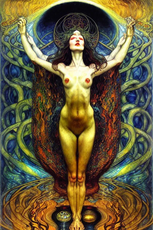 Image similar to Divine Chaos Engine by Karol Bak, Jean Delville, William Blake, Gustav Klimt, and Vincent Van Gogh, symbolist, visionary