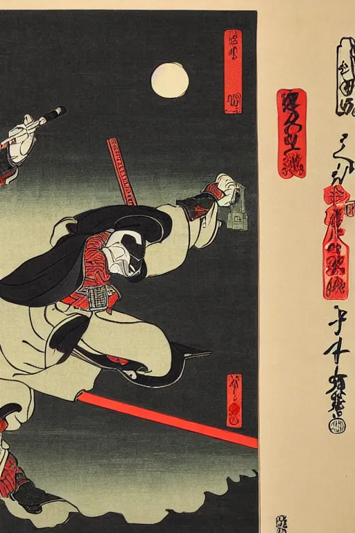 Image similar to Japanese woodblock print of Darth Vader wielding a samurai sword , Hokusai