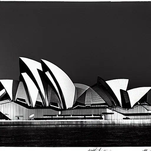 Image similar to Sydney Opera house on fire, photo by ansel adams |