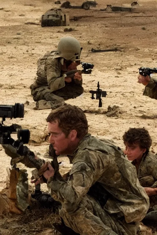 Image similar to cinematography of a tiny war happening on a dining table between militarized bush babies. by Roger Deakins