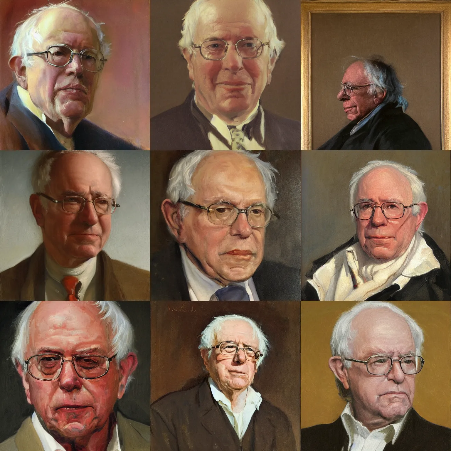 Prompt: facial portrait of president bernie sanders, oil on canvas by william sidney mount - 1 7 9 2, trending on artstation