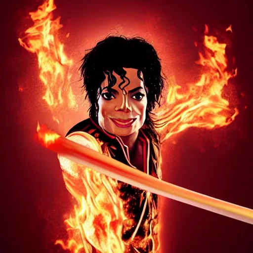 Image similar to Michael Jackson firebending, ultra realistic, HD, 8k, illustration