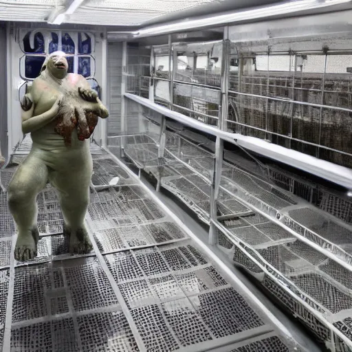 Prompt: humans are trapped in an alien human farm, shocking images, magazine, don't eat humans