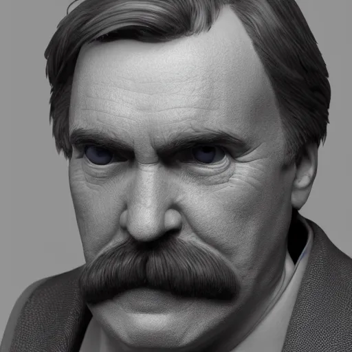 Image similar to close up portrait of friedrich nietzsche, photorealistic unreal engine render, ultra high details