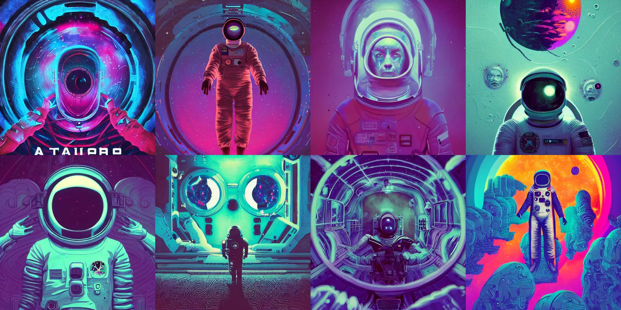 Prompt: astronaut, horror poster 9 0 s, cosmic horror, abstract, ghostly, arcade, duotone, poltergeist, lets get weird, intricate, elegant, highly detailed, digital painting, artstation, smooth, sharp focus, art by beeple and mike winkelmann, ultraviolet colors,