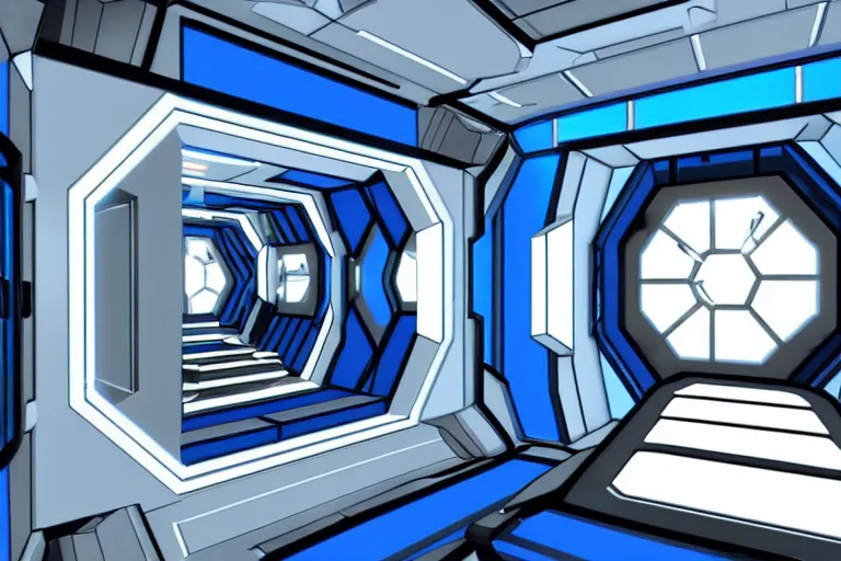 Image similar to futuristic tardis interior stylized like portal 2