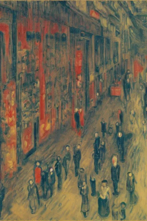 Image similar to extreme anxiety in kowloon walled city, oil painting by edvard munch