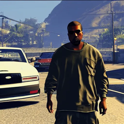 Prompt: kanye west, gta v style, cover