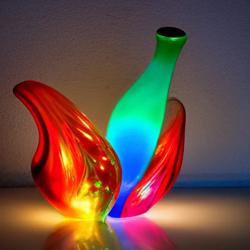 Prompt: murano glass vase with neon lighting showcase, 8 k, 4 k, studio lighting