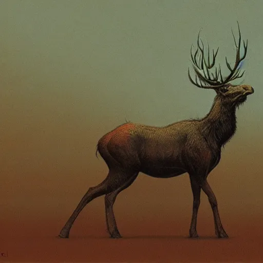 Prompt: A eldritch Moose in the style of Beksinski