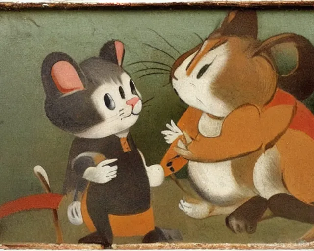 Prompt: a 1 6 0 0 s painting of tom and jerry